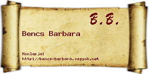 Bencs Barbara névjegykártya